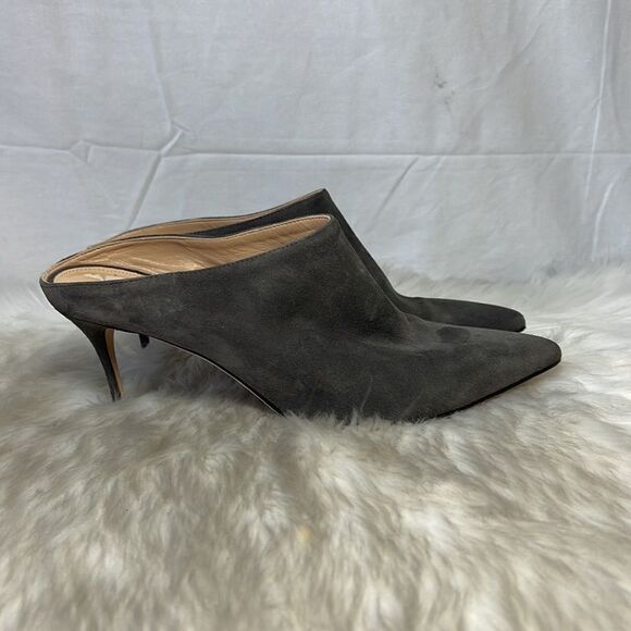 Sergio Rossi‎ Godiva Grey Suede High Heel Mules Sz 38.5/7 - Picture 4 of 8